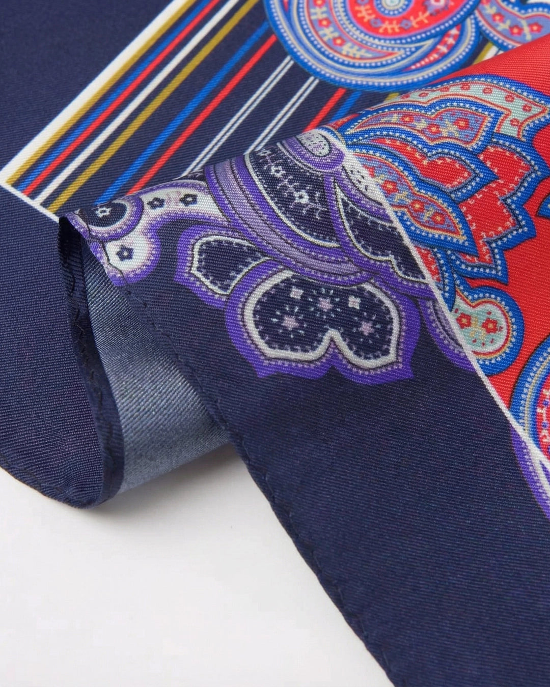 Navy Border Paisley & Stripe Pocket Square