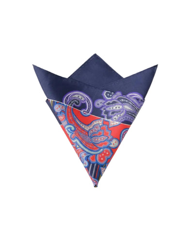 Navy Border Paisley & Stripe Pocket Square