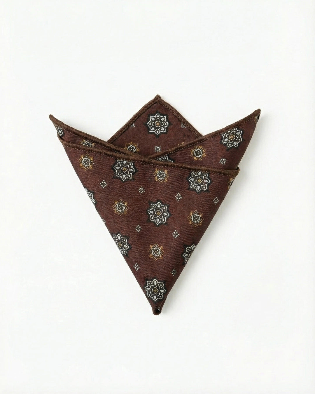 Brown Medallion Print Pocket Square