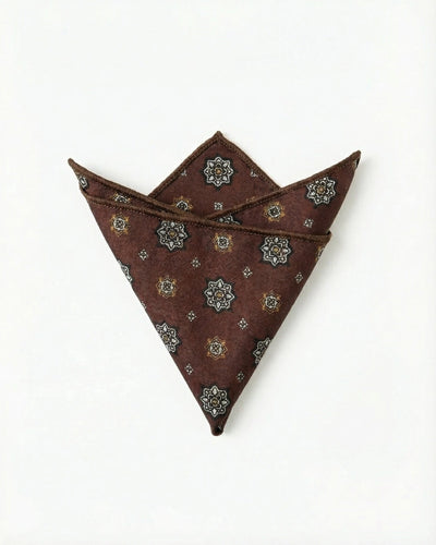 Brown Medallion Print Pocket Square